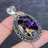 Natural Copper Amethyst Gemstone 925 Sterling Silver Jewelry Pendant 2.21" ETC-14002