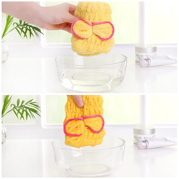 Coral fleece shower cap, adult soft absorbent dry hair towel, thickened quick-drying headtowel, cute bow dry hair cap.