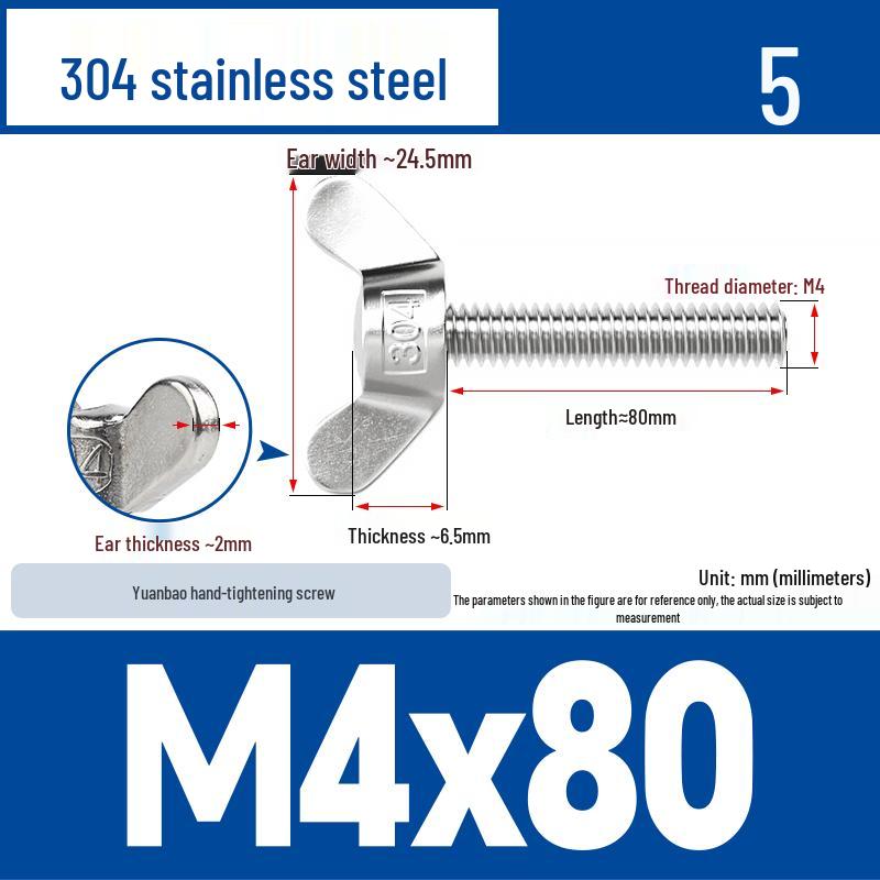 304 Stainless Steel Butterfly Weld Screw Yuanbao Hand-Tight Horn Bolt M3-M16
