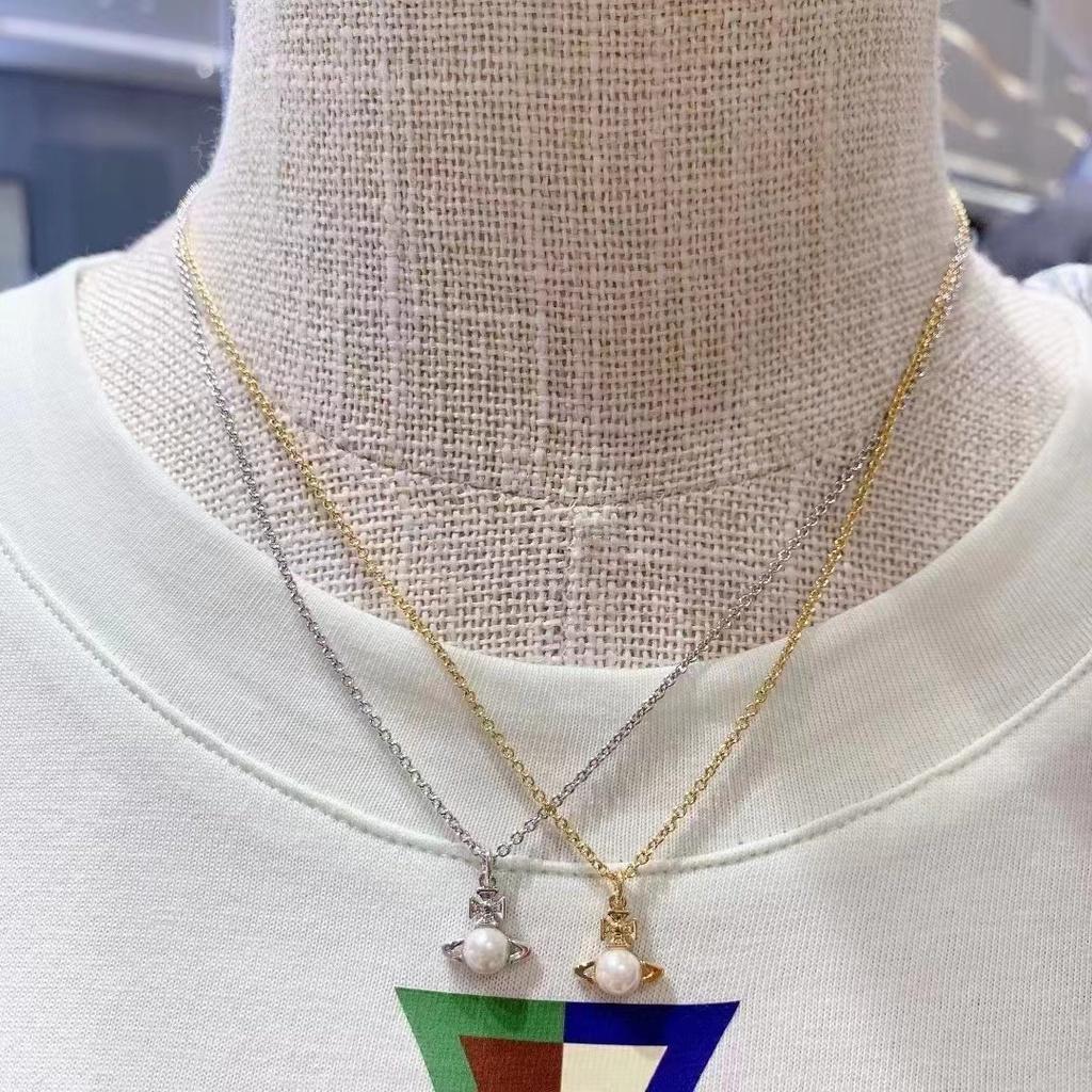 2023 New Arrival Copper Saturn Pearl Necklace For Women Classic And Versatile Planetary Chain