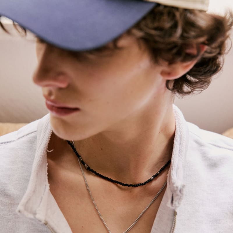 VINTAGE HOLLYWOOD Black Stone Beads Necklace_VH25NNNE177V