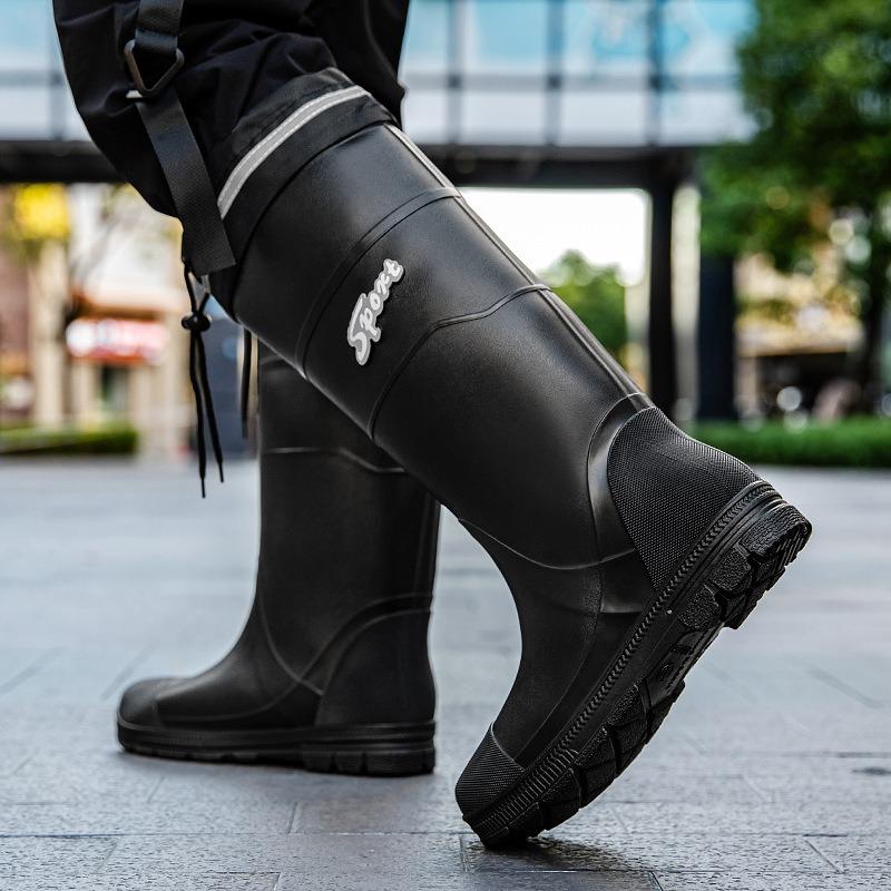 Summer men's high rain boots contrasting black and red fishing rain boots car wash cleaning wading shoes work shoes men