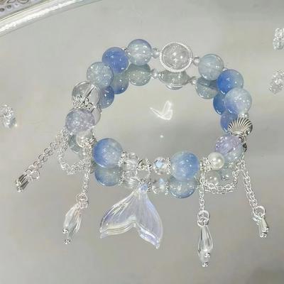 Exquisite Pendant Fishtail Crystal Bracelet Sweet Colorful Beads Lucky Bracelet Versatile Style Korean Style Bead Chain