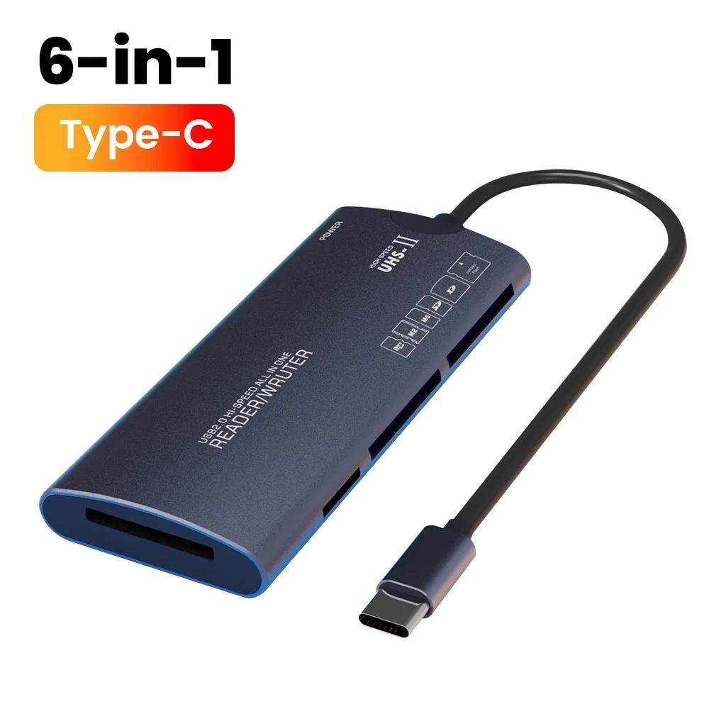 6v1 USB HUB Type-C HUB Multifunkční čtečka karet Dokovací stanice SD/TF/XD/CF/MS/M2 Adaptér pro paměťové karty pro fotoaparát