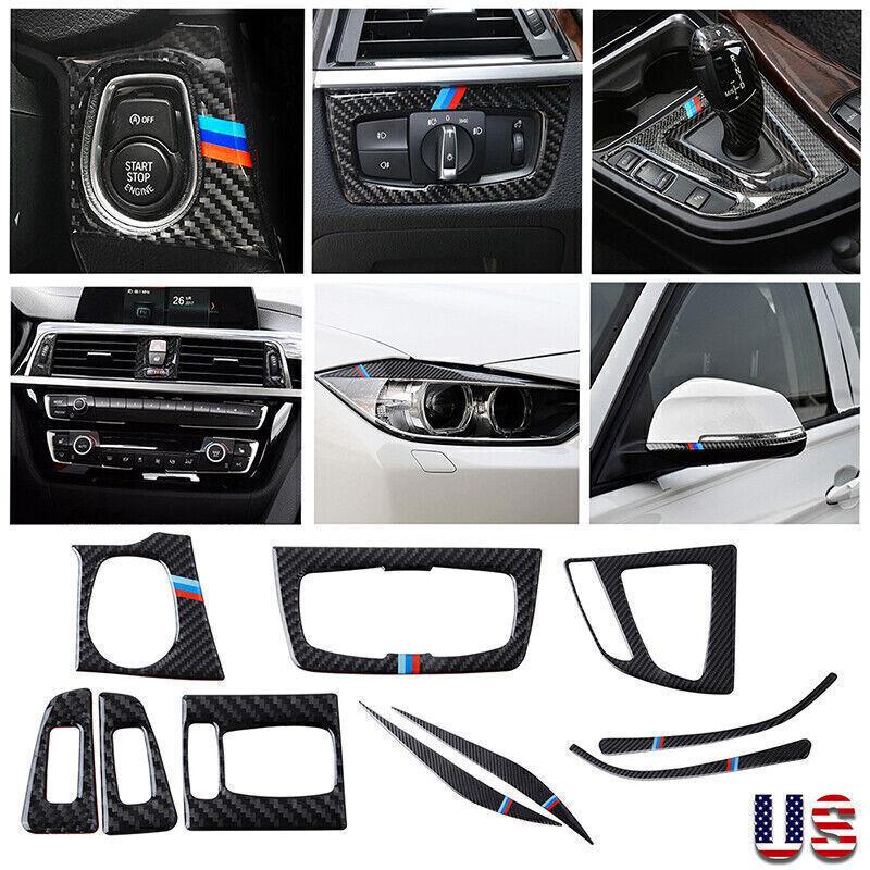 6x Real Carbon Fiber Interior Cover Trim For BMW F30 F31 F32 F34 2013-2018
