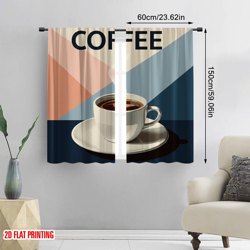 2 Stück, 2D-Flachdruck Minimalistische Vorhänge Bauhaus Kaffeeausstellung Polyesterstoff (ohne Stange) Festliche Verwendung im Wohnzimmer