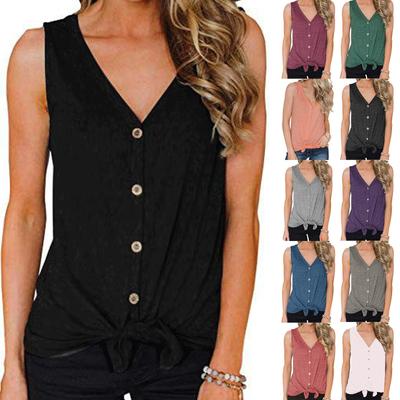 Fashion Women's V-Collar Sexy Sleeveless Button Cardigan Self Cultivation Top