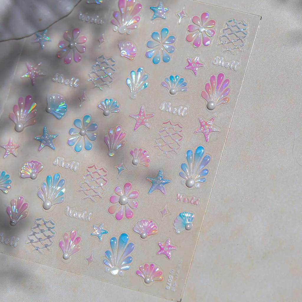 Laser Sliver Star Ocean Dolphin Whale Shoal of Fish Bubbles Sea Marine Organisms Nail Art Sticker Self Adhesive Manicure Decal