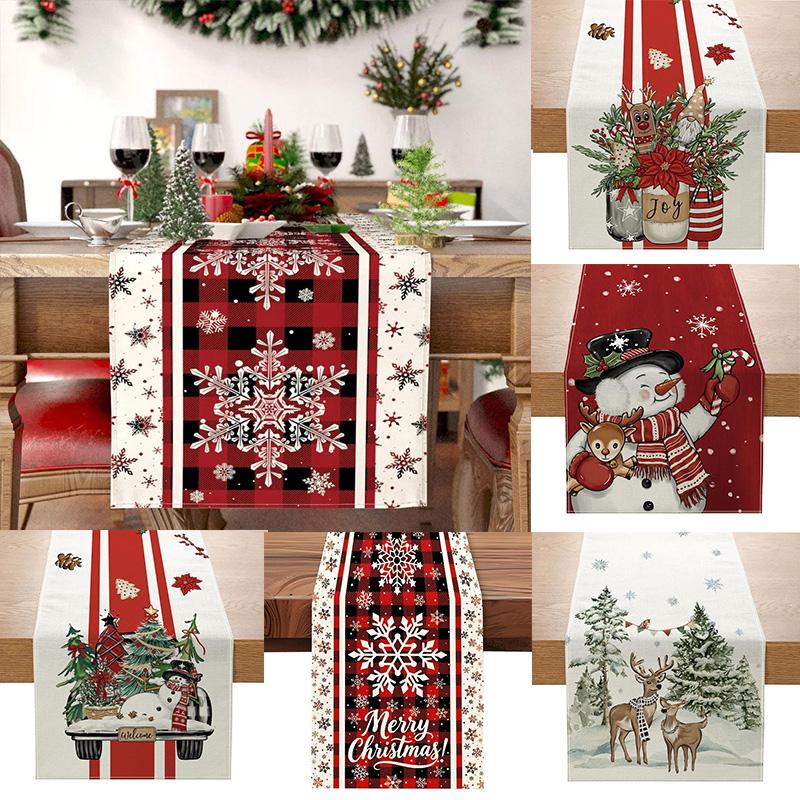 1PC Xmas Tree 33*183cm Table Cover New Year 2026 Table Runner Merry Christmas Decoration Snowman Table Decor Christmas