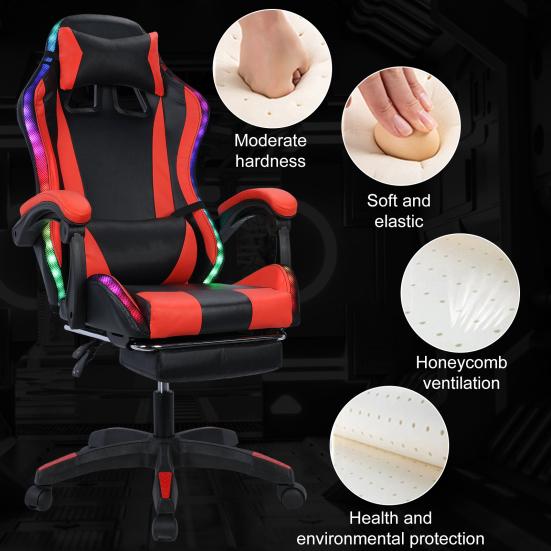 Gaming-Stuhl mit Bluetooth-kompatiblen Lautsprechern und RGB-LED-Leuchten Ergonomischer Massage-Computer-Gaming-Stuhl mit Höhenverstellung