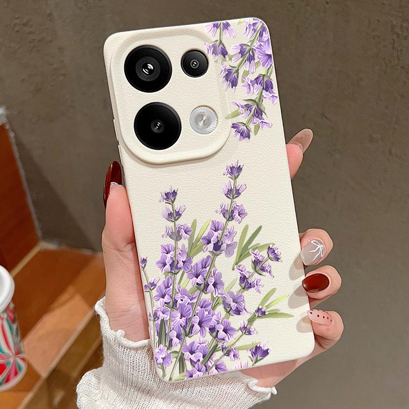 

Фиолетовый цветочный узор кожа текстура ТПУ матовый чехол для Xiaomi 13T Pro Poco X7 X6 M6 Redmi 13C Note 14 Pro 13 12 11 тонкий ударопрочный мягкий чехол для телефона Xiaomi Poco X6 белый/бежевый