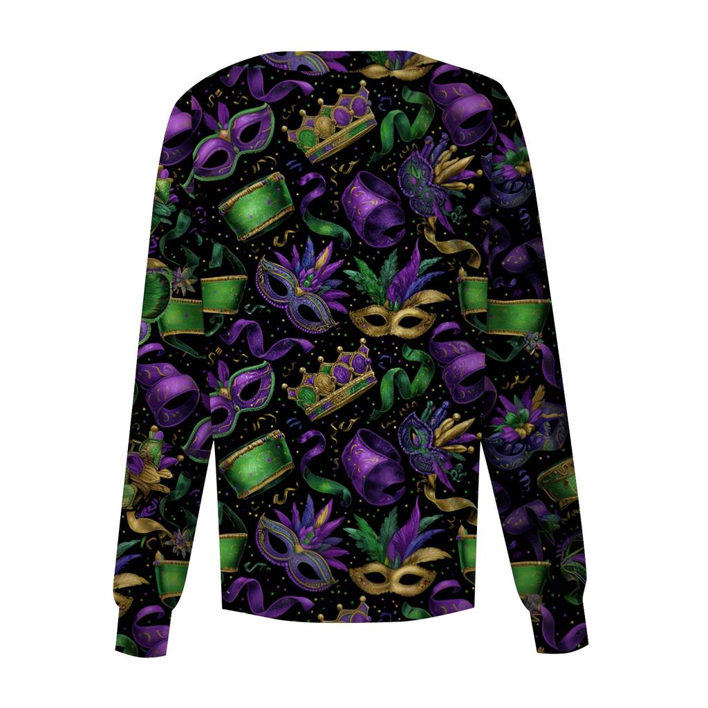 Damska codzienna bluzka z długim rękawem, zapinana na jeden guzik, z nadrukiem, szybkoschnąca