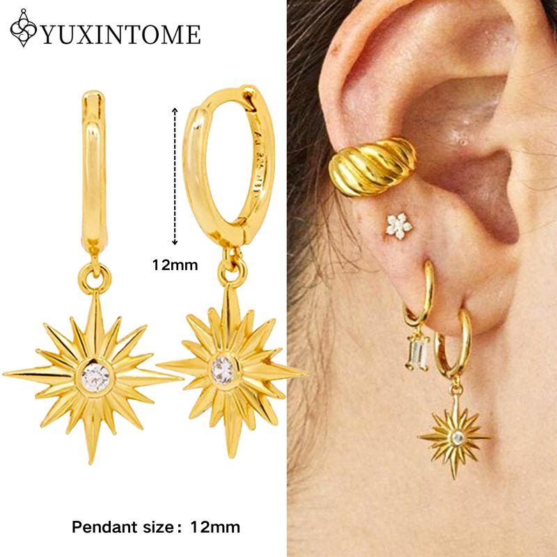 YUXINTOME 925 Silver Ear Needle Zircon Hoop gold Earrings For Women Square Plate Pendant Cutout Heart Earrings Fashion Jewelry