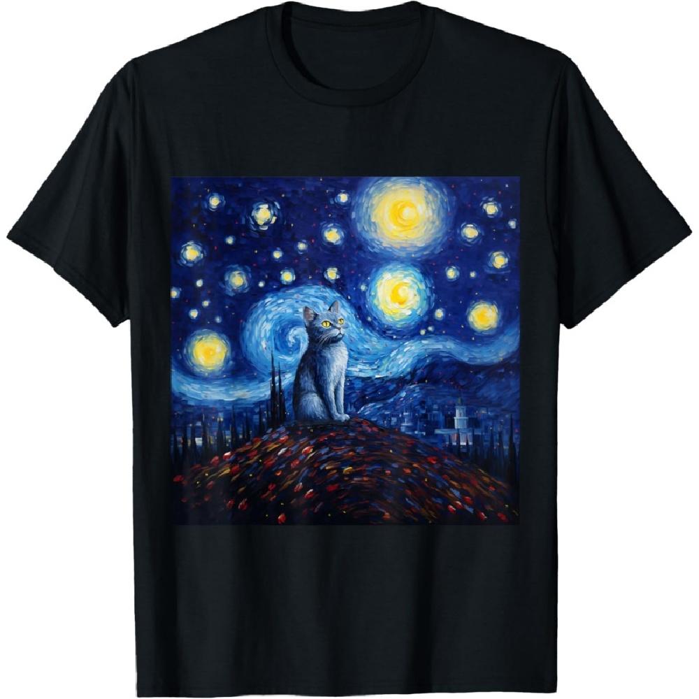 

British Shorthair Cat Starry Night - British Shorthair Cat T-Shirt for Men Women Kids S