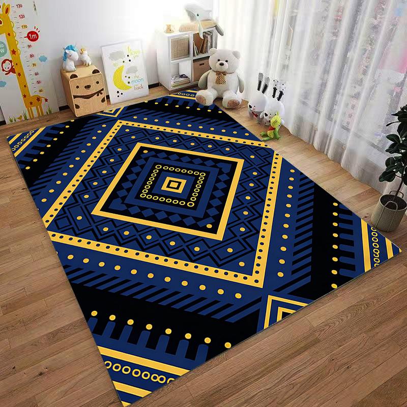 Geometric Tribal Pattern Carpet in Blue and Yellow with Modern Design Suitable for use as an anti-slip for living room bedroom sofas