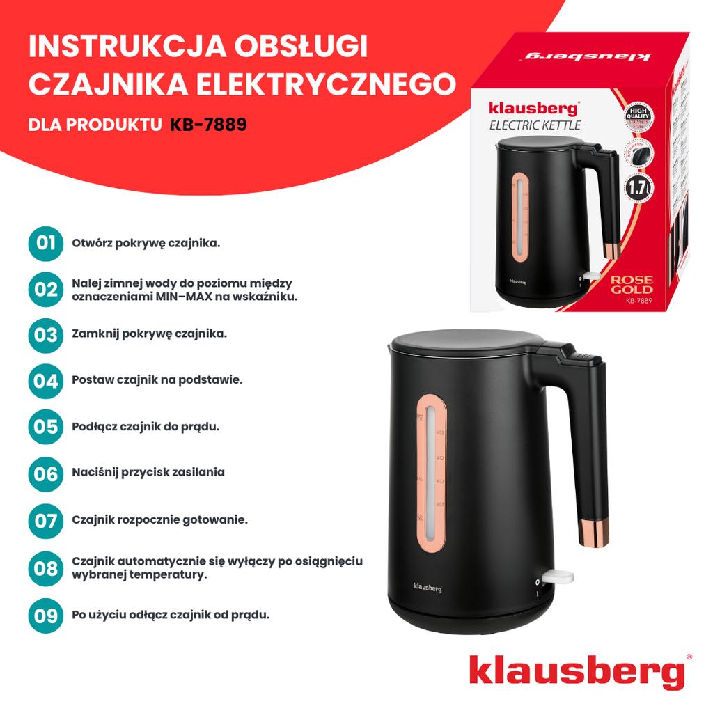 Cordless Electric Kettle 1.7L Black KLAUSBERG KB-7889