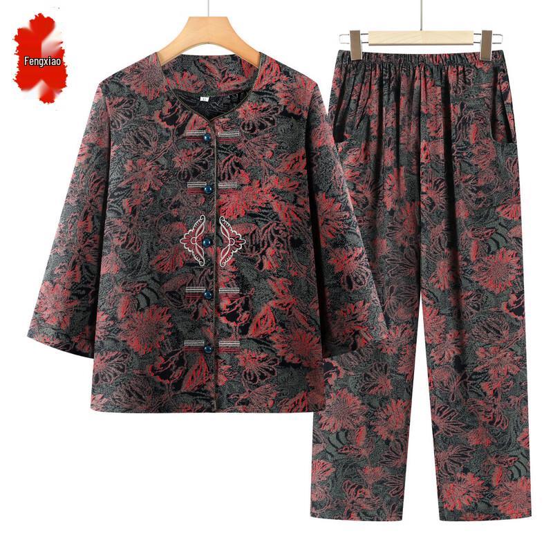 Elegant Floral Print Two-Piece Outfit for Women 5XL