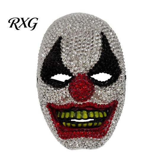 Full Face Mask Halloween Clown Rhinestone Mask, Creepy Joker Horror Sparkling Scary for Masquerade Cosplay Costume Party