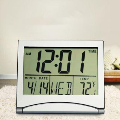 LCD Digital Silver Wall Clock  Table Clock Calendar Temperature Alarm Clock