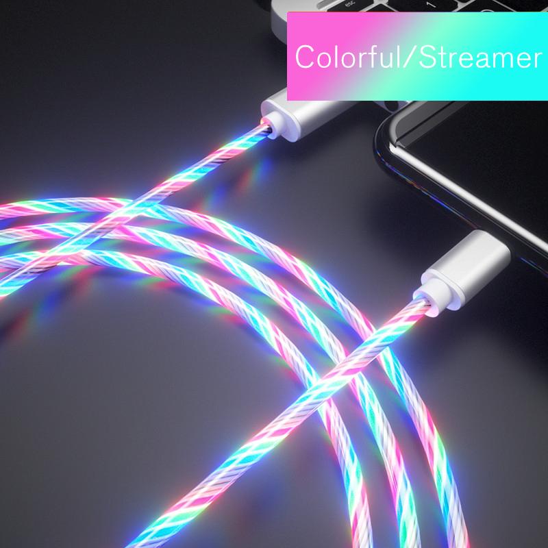 

1M USB-кабель для мобільного телефону Кабель для зарядки Світлодіодний кабель для Samsung Huawei Xiaomi iPhone Apple Lightning Micro USB Type C lighting швидкий зарядний пристрій Micro різнокольоровий