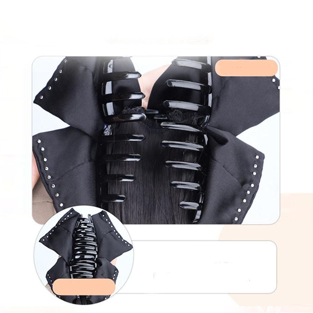 Synthetic Wig Elegant Women Pearl Black Bow Clip Curly Wig Natural Wavy Fake Ponytail Grabber Extension