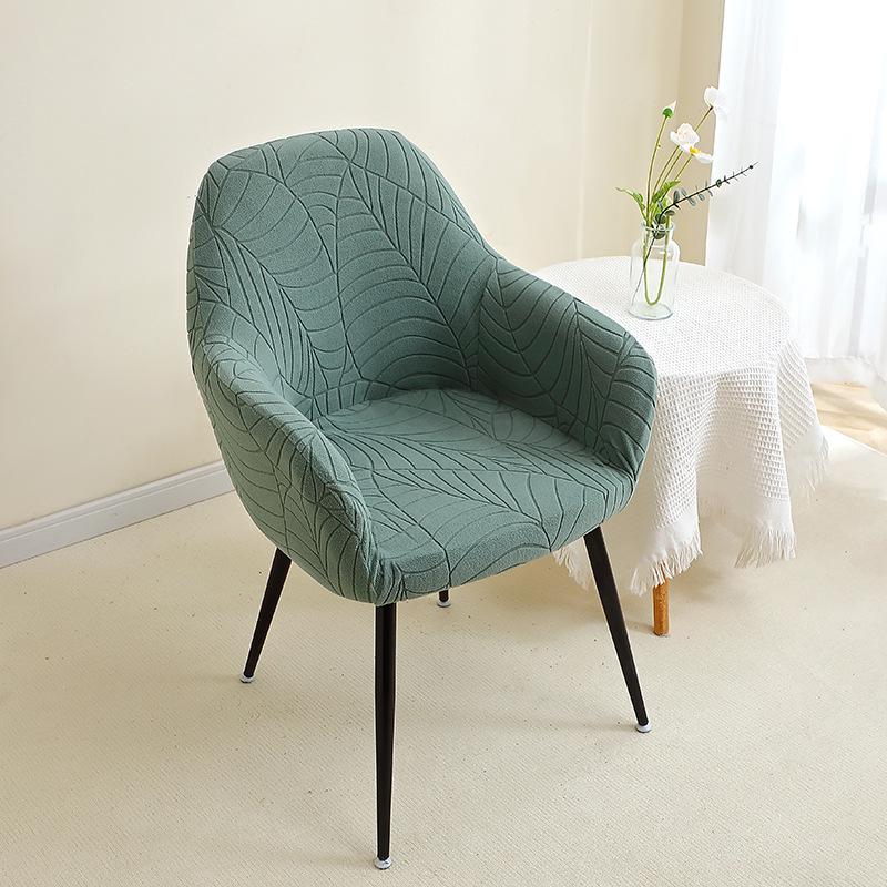Elegantní sametový potah na jídelní židli s žakárovým vzorem listů - Prachotěsný, Pružný, Plné pokrytí, Univerzální pro židle s vysokými područkami