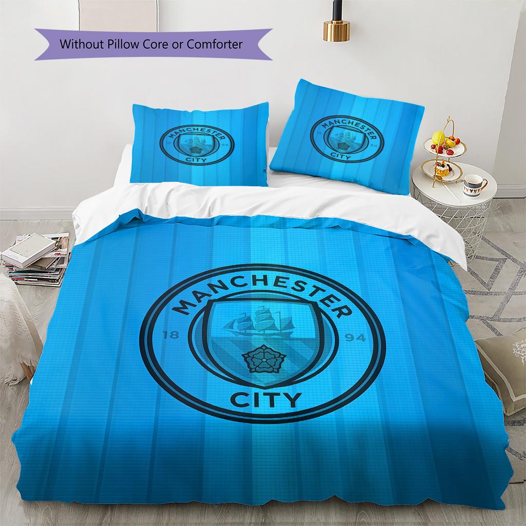 Man City2 Pattern Bedding Quilt Set  Home Decoration  Gift (1 * duvet cover + 2 * pillowcase  without core)