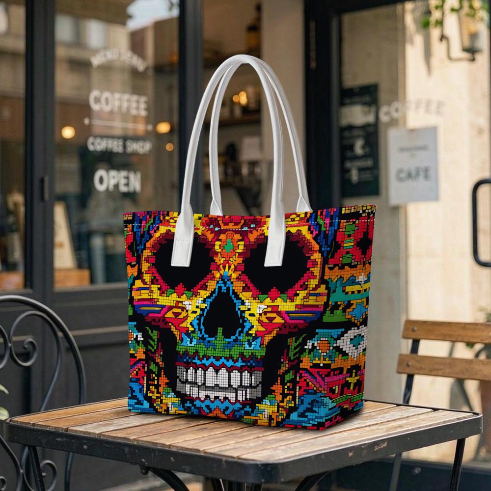 Colorful Skull Tote Bag Fashion Travel Shoulder Handbag for Daily Use