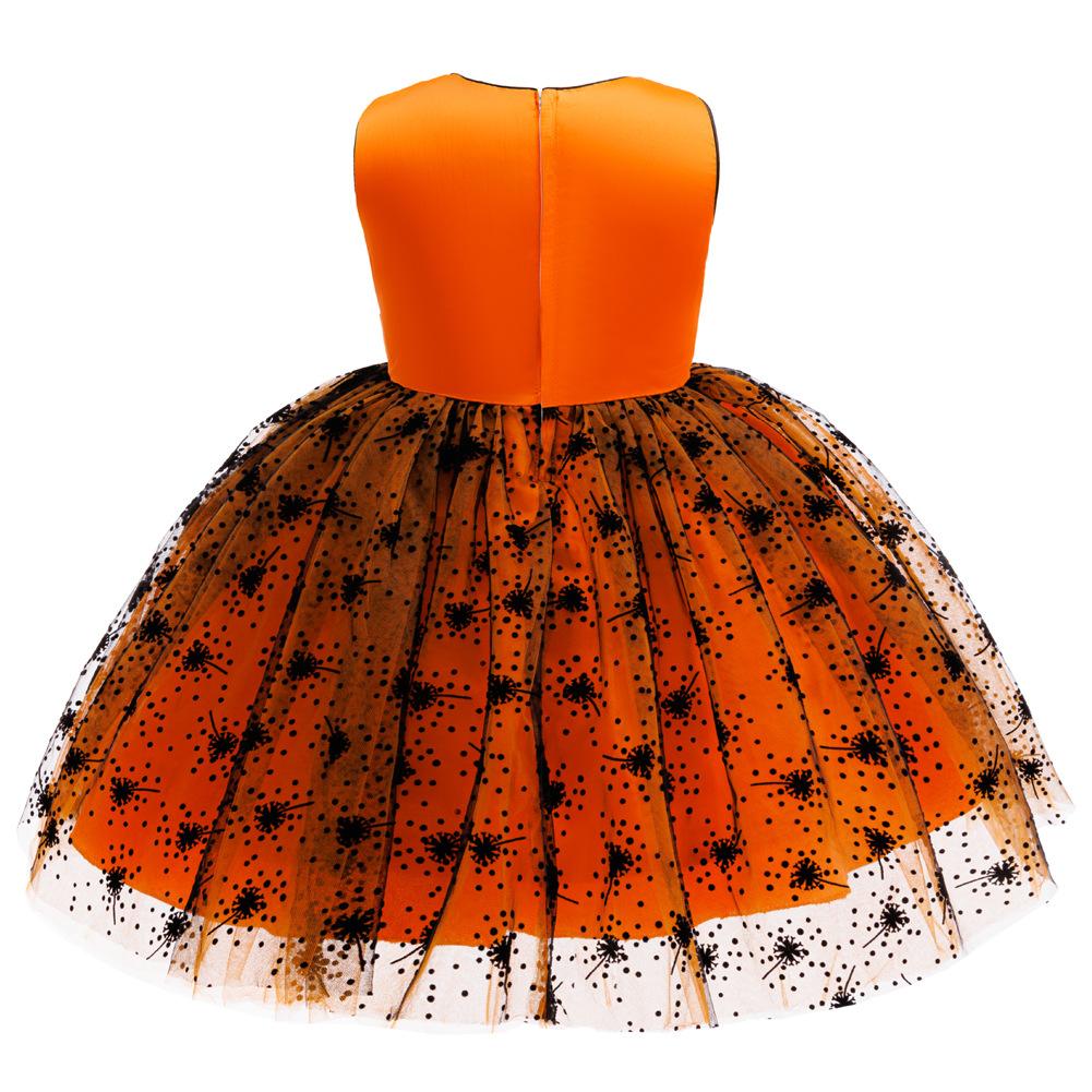 Halloween Bedrucktes Mesh-Kleid Kleid Hexenhut Pompon Dreiteiliges Set Mädchenkleid 936 Lieblingskleid für kleine Mädchen Kleider