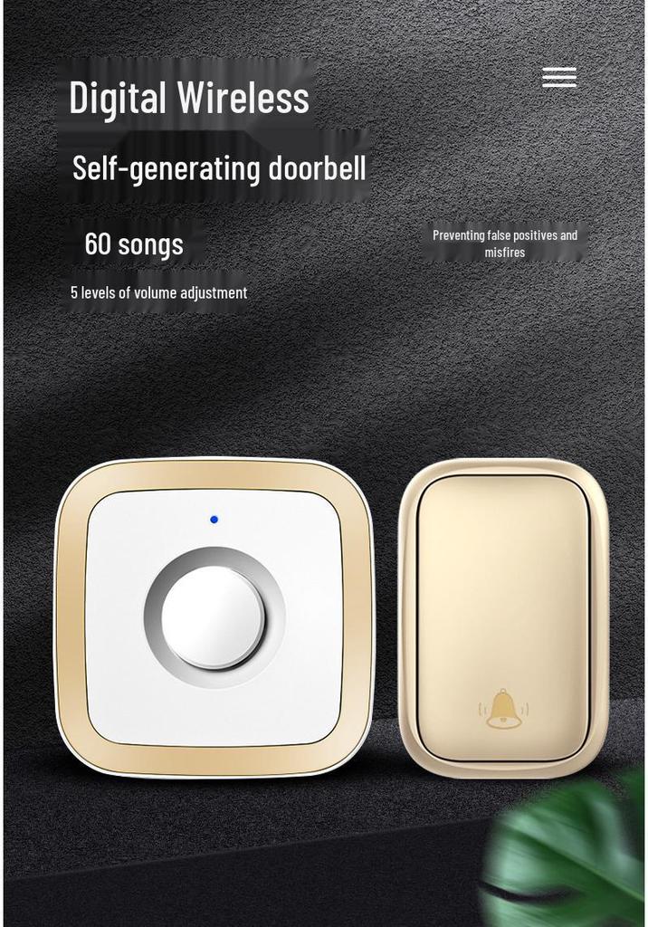 Self-Powered Wireless Doorbell, Long-Range Remote, Waterproof Call Bell for Home & Elderly