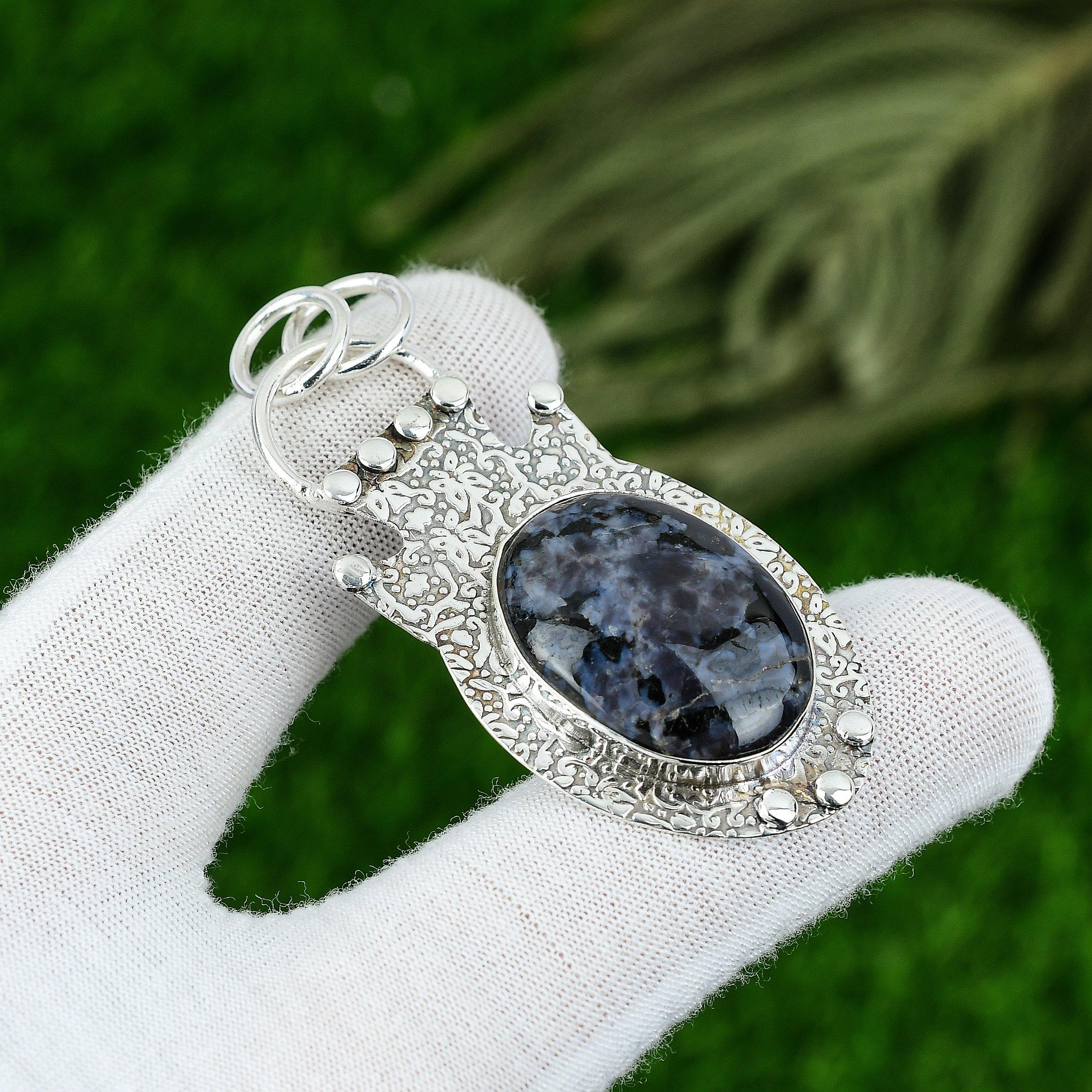 

Mothers day Deal Oval Mystic Merlinite Stone 925 Sterling Silver Trendy Pendant