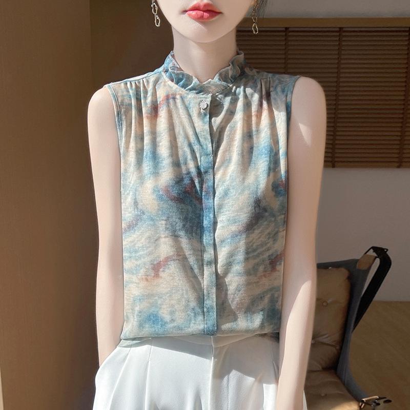 

Китайский летний топ без рукавов из ледяного шелка с цветными блоками для женщин Medium (Suitable for 90-110 jin)