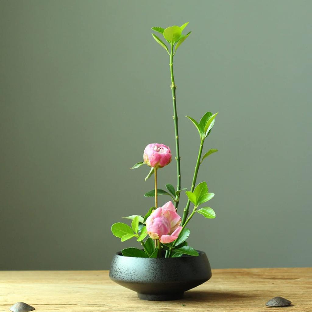 AIVAR Vodní květ Květinová základna pro květinovou vodu Čerstvé květiny Bonsaj Černá keramická květina Japonská oválná květinová váza na čerstvé květiny Mísa, Nádoba,