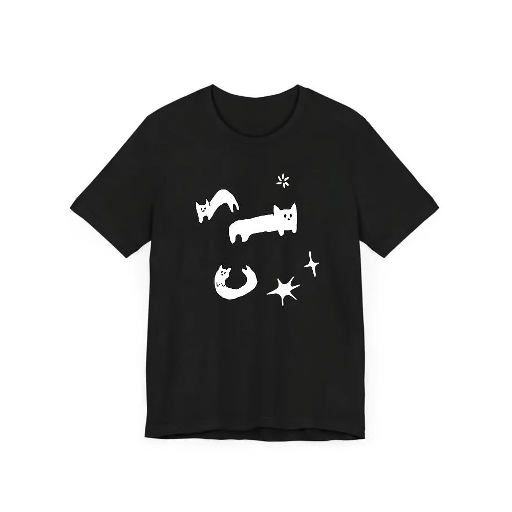 

Spring Summer Long Strip Kitten Cat Cartoon Print Short Sleeve T-Shirt Women s Clothing Clothes S
