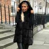 Women's Gray Faux Fur Hooded Gilet Mid-Length Warm Winter Vest