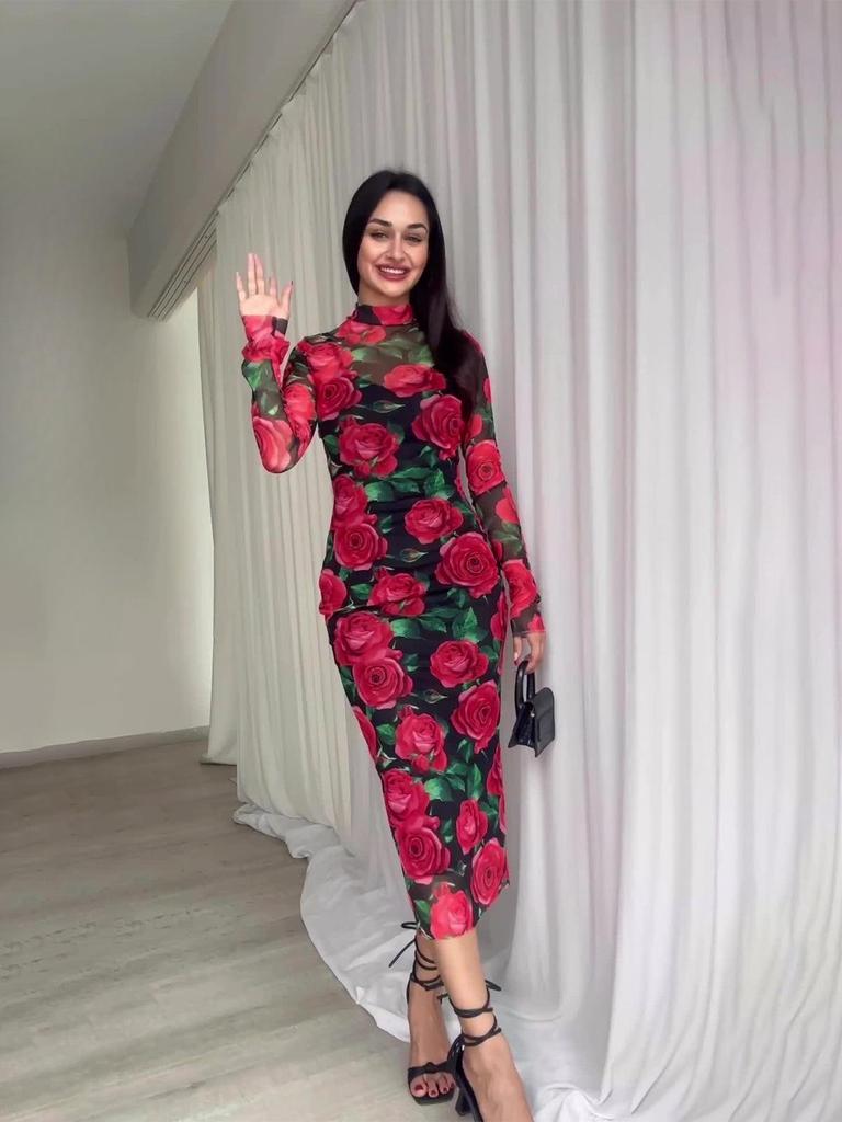 2025 Autumn European Floral Midi Dress In Picture Color