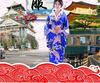 Dámske tradičné japonské kimono na cosplay, fotografovanie a javiskové vystúpenie