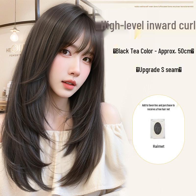 Damen-Vollperücke, Realistischer nahtloser unsichtbarer Ansatz, Fein geschnittenes hochgestuftes voluminöses langes glattes Haar
