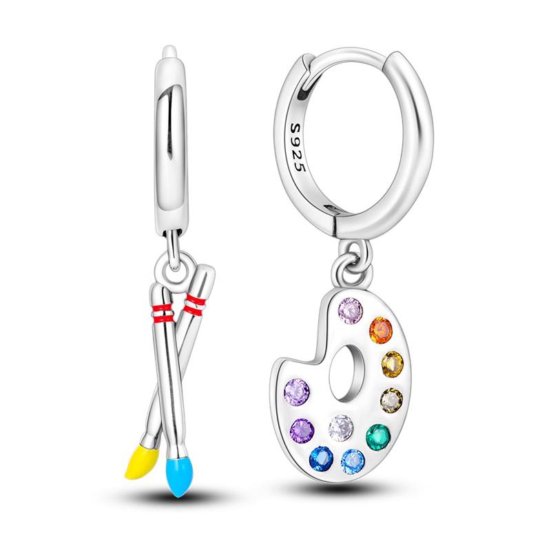 Fashion 925 Silver Color Earrings Blue Zircon Stars Moon Irregularity Earrings For Woman Fine Birthday Jewelry Gifts