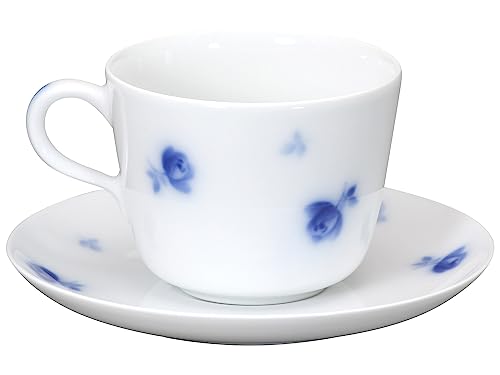 Okura Pottery Mini Blue Rose Morning Cup & Saucer, 295cc, for Coffee and Tea, Microwave and Dishwasher Safe, Made In Japan, 26C/8180