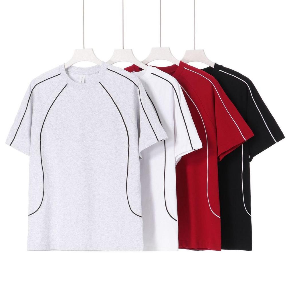 Summer Raglan Color Block Short Sleeve T-Shirt, Trendy American High Street Brand, 250g Pure Cotton, Loose Casual Fit