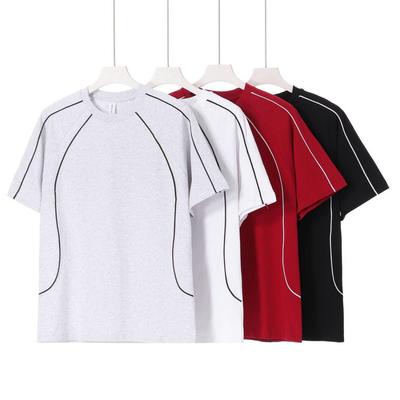 Summer Raglan Color Block Short Sleeve T-Shirt, Trendy American High Street Brand, 250g Pure Cotton, Loose Casual Fit