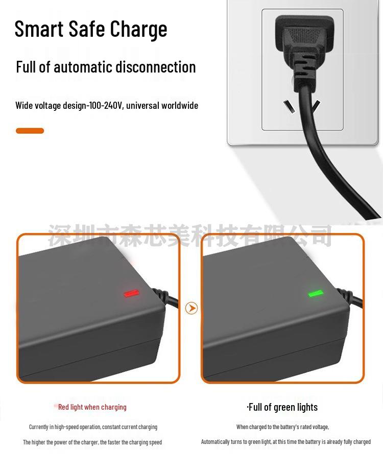 42V 2A Two-Wheel Electric Scooter Charger for 36V Lithium Battery, Smart Fast Charging