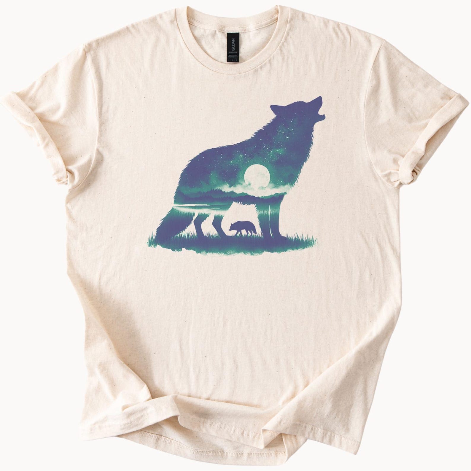 Howling Wolf Moonlight Forest Graphic T Shirt Nature Animal Silhouette Night Sky Art Tee Wilderness Wildlife Shirt Gift for Outdoors Lover 110