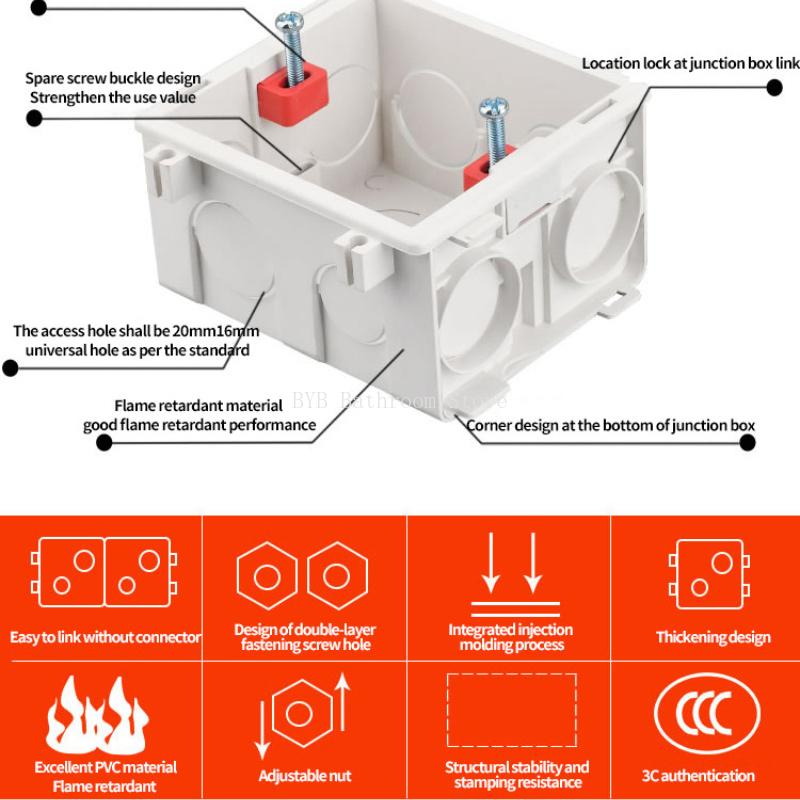 Switch Socket Box Atlectric Mounting Cassette Junction Hidden Concealed Internal Mounting Wall Box Cassette Type 86mm White