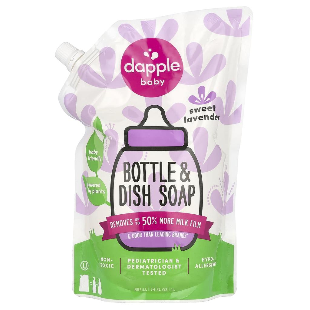 Dapple Baby Container and Dish Soap Refill, Sweet Lavender, 34 Fl Oz (1 L)
