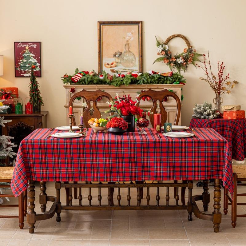 Green Plaid Christmas Tablecloth, Tartan Table Cloth Decorations, Winter Holiday Tablecloths For Rectangle Tables Parties Dining