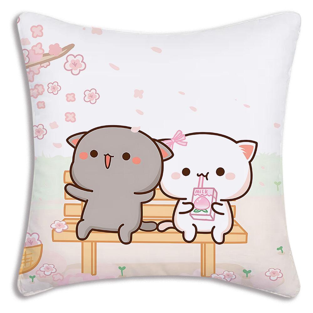 Kawaii Cute Peach Mochi Cat Pillow Covers Cartoon Sofa Decorative Home Double-Sided Printing Short Plush Cute Cushion Cover