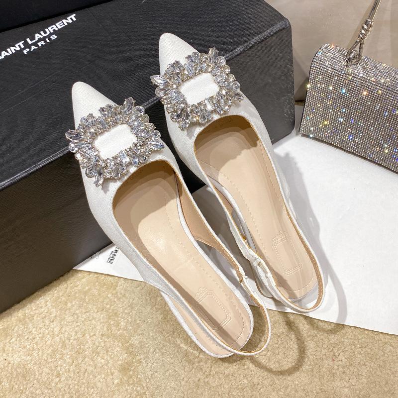 Fashion Women's Sandals Summer New Slingback Slippers Female Low Heel Rhinestone Buckle Back Strap Sexy Pumps Sandalias De Mujer