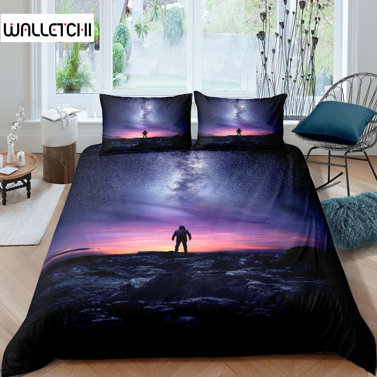 

Aurora Duvet Cover Set Galaxy Bedding Set Purple Starry Sky Quilt Cover Outer Space Universe Astronaut Comforter Cover For Kids EU single(135x200cm)